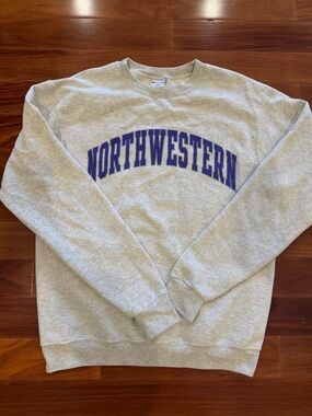 Champion Gray Crewneck with Purple Northwestern Arch